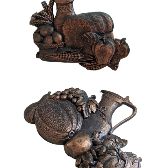 1975 Copper Tone Fruit Harvest Kitchen Wall Decor Syroco Wall Hangings x 2 - Picture 9 of 9
